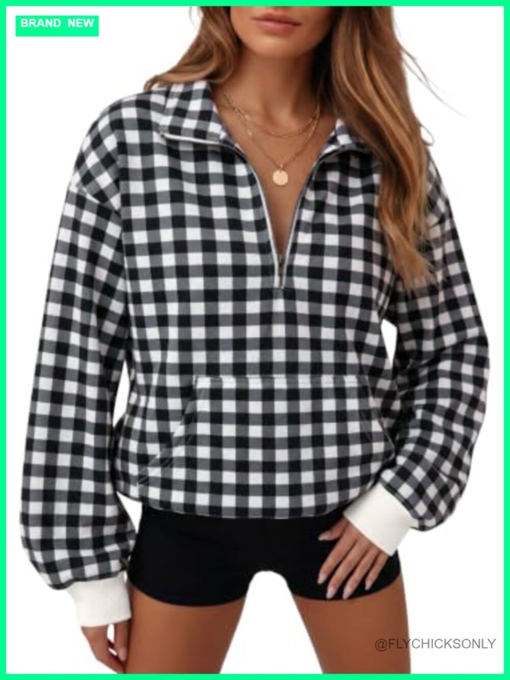 Womens Half Zip Sweatshirt Loose Fit Pullover Long Sleeve Kangaroo Pocket